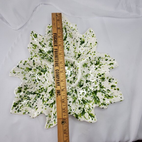 VTG Holland Mold Ceramic Serving Dish Tray 1972 Green & White Poinsettia Shape - Picture 5 of 14